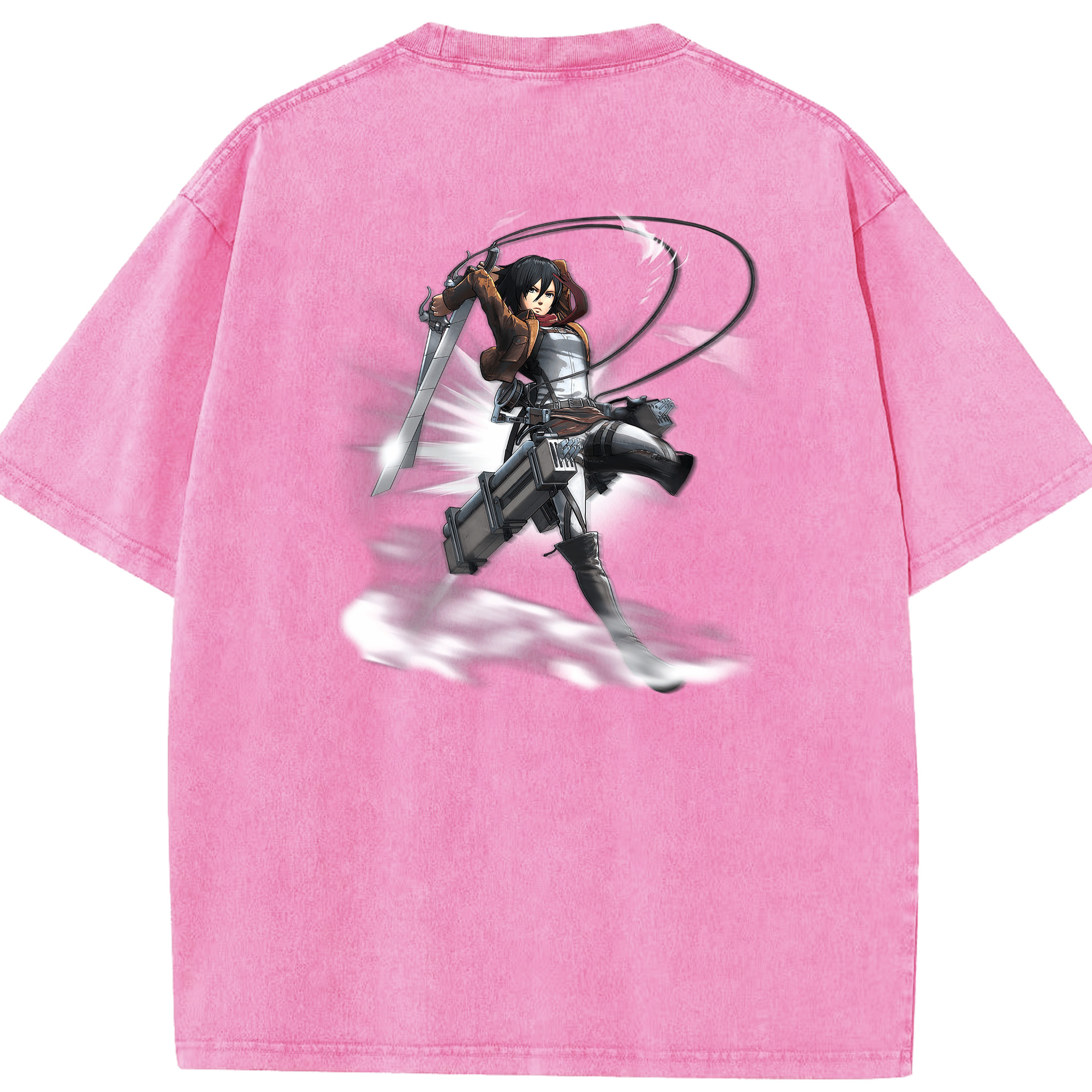 （画像用） 進撃の巨人 ミカサ·アッカーマン Attack on Titan Mikasa Ackerman 綿100% ヴィンテージ風 半袖Tシャツ（背面プリント）